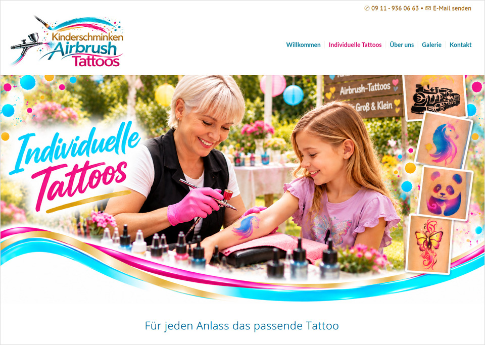 Homepage-Erstellung und Logoentwicklung für Kinderschminken & Airbrush-Tattoos, 90765 Fürth