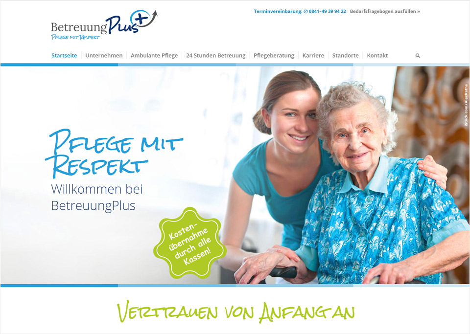 Homepage-Erstellung für Betreuung Plus GmbH, 90427 Nürnberg