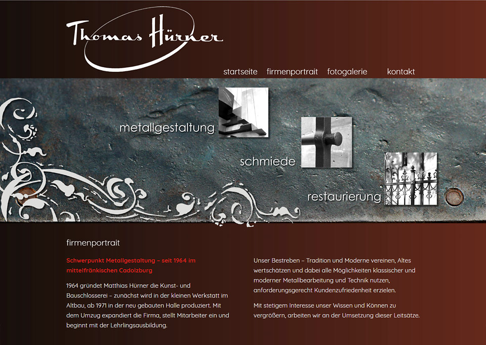 Homepage-Erstellung für Thomas Hürner, Kunst- und Bauschlosserei, 90556 Cadolzburg