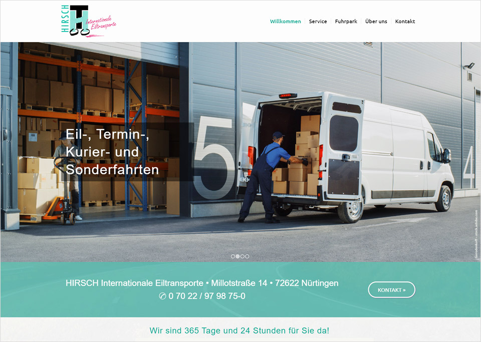Homepage-Erstellung für HIRSCH Internationale Eiltransporte, 72622 Nürtingen