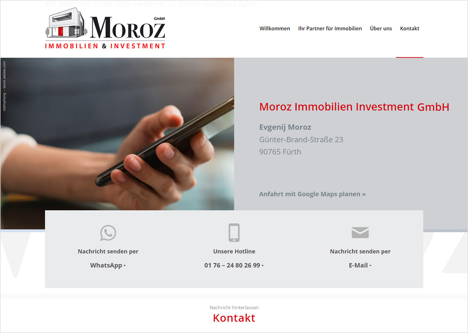 Homepage-Erstellung für Moroz Immobilien Investment GmbH, 90765 Fürth